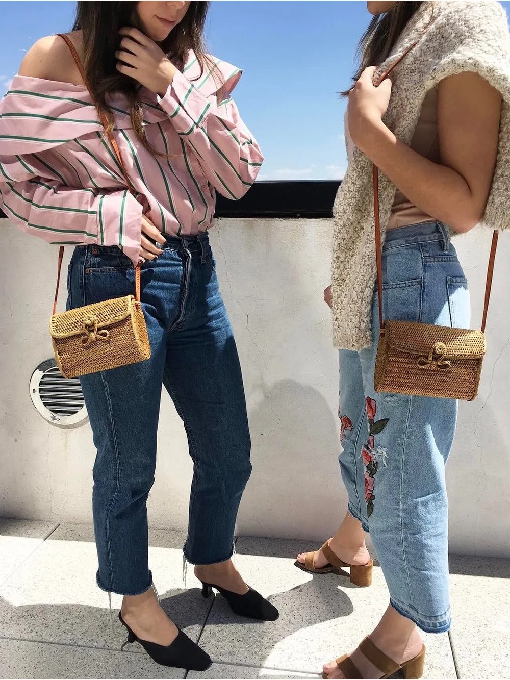 Woven Straw Crossbody Bag in Natural Brown with Leather Strap